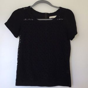 Black lace short sleeve blouse